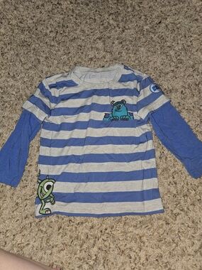 Little Sleepies Blue & Gray Striped Monsters Inc. Layered-Look Long Sleeve Tee